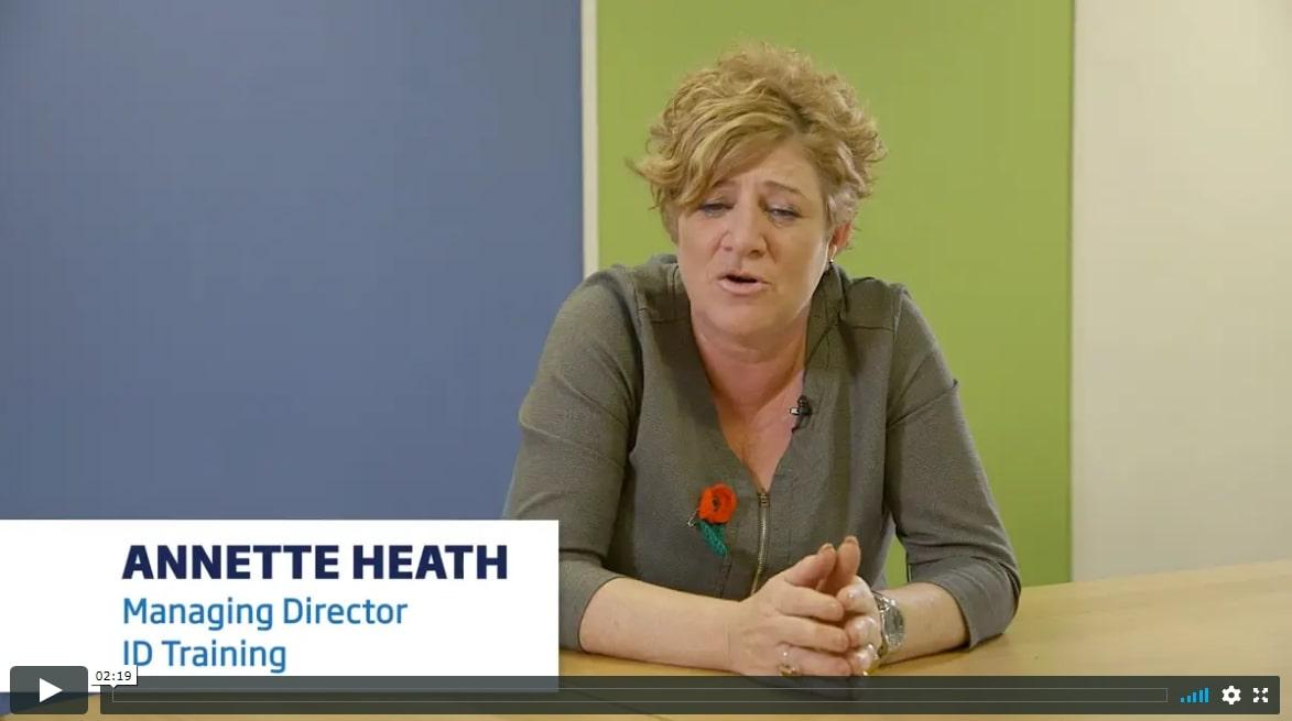 A screenshot of a video of Annette Heath, the managing director of JD Training Solutions