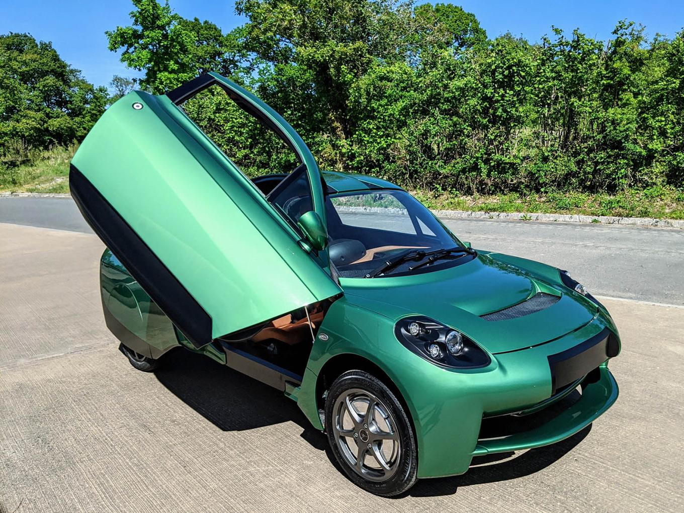 A green electric car designed and made by Riversimple Movement