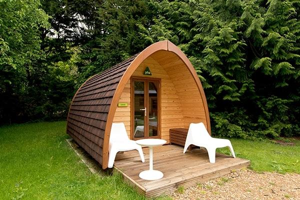 Exterior of a YHA camping pod in the New Forest