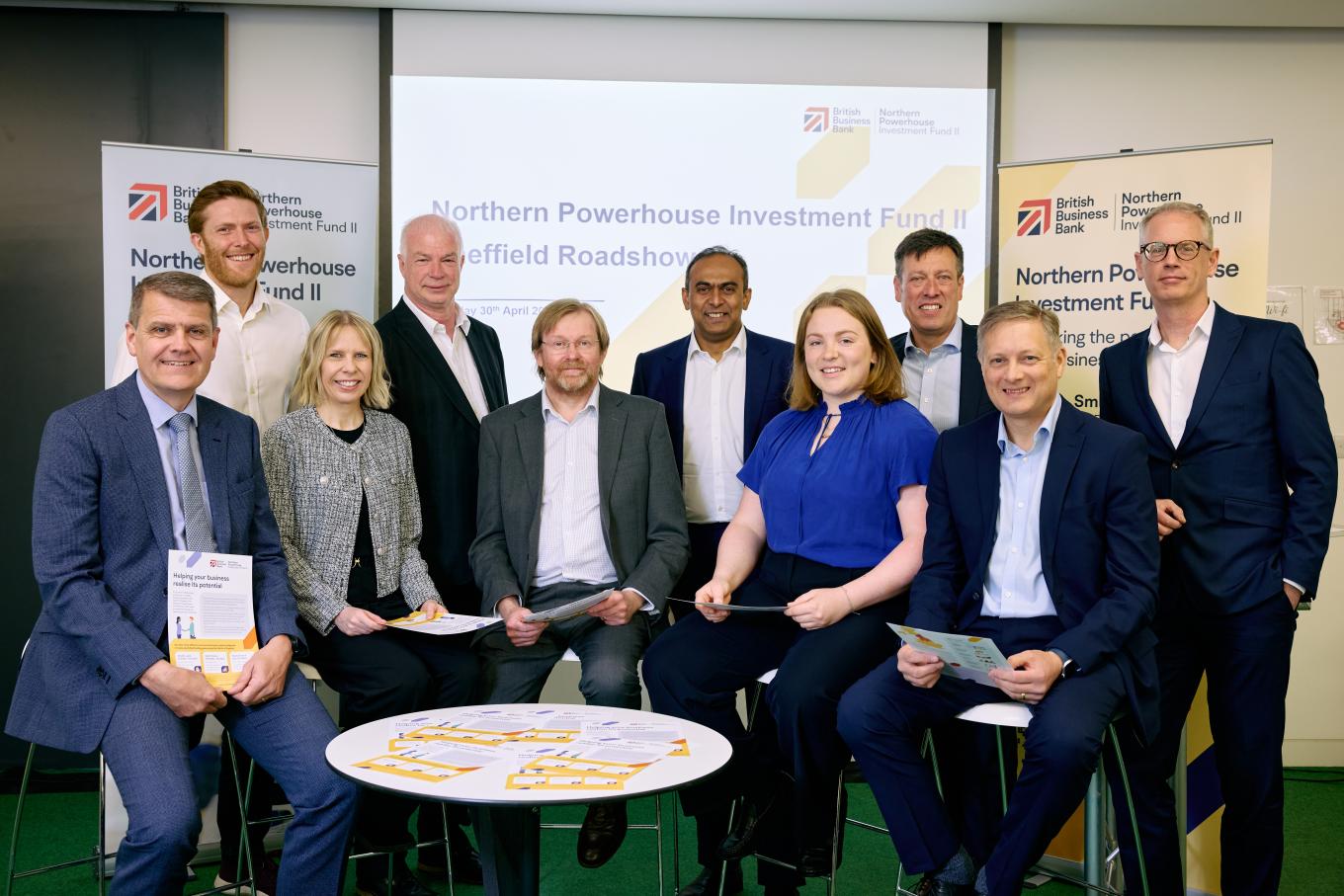 A team portrait of 10 individuals taken at the NPIF II Roadshow in Sheffield