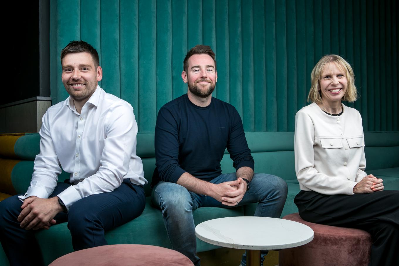 Photo of Rob Stevenson of Maven, Alex Barron, CEO of Triyit and Sarah Newbould of the British Business Bank 