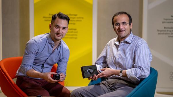 Portrait of physicists Charles Altuzarra and Yash D Shah, founders of Metahelios